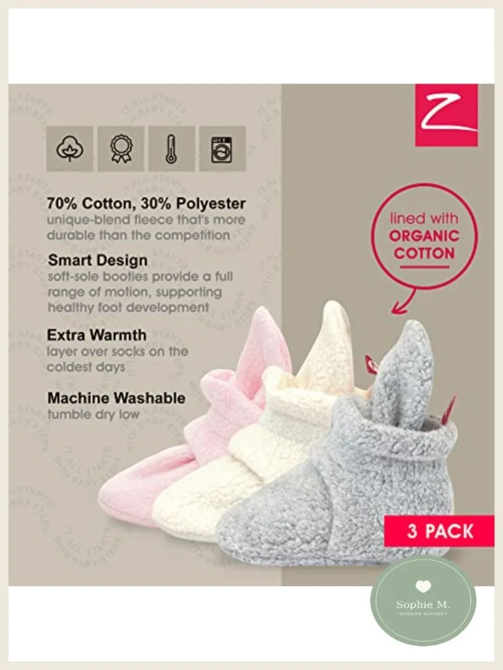 Zutano Unisex Baby Fleece Booties with Organic Cotton Lining, Soft Sole